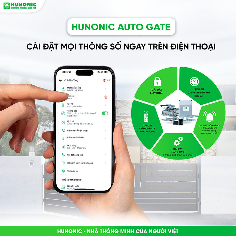 Cổng Tự Động Thông Minh Hunonic Auto Gate – Mở Cổng Qua 4G